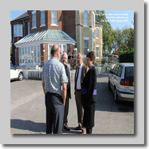 Gerry Lydon; Alan Gardner; & Pauline Joslin being greeted by host JT